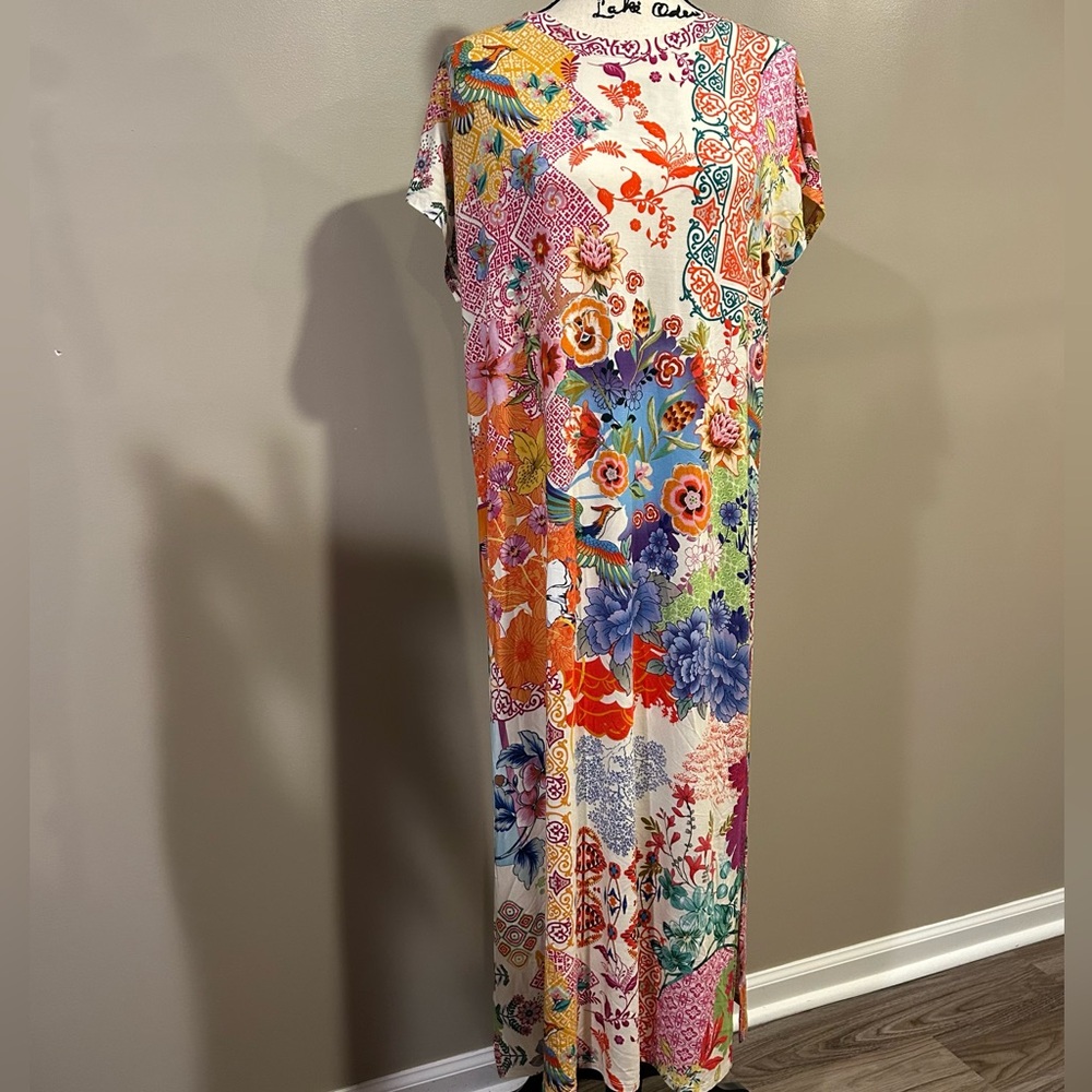 JOHNNY WAS Janie Favorite Patchwork Floral Print Knit Jersey Crew Neck Dress